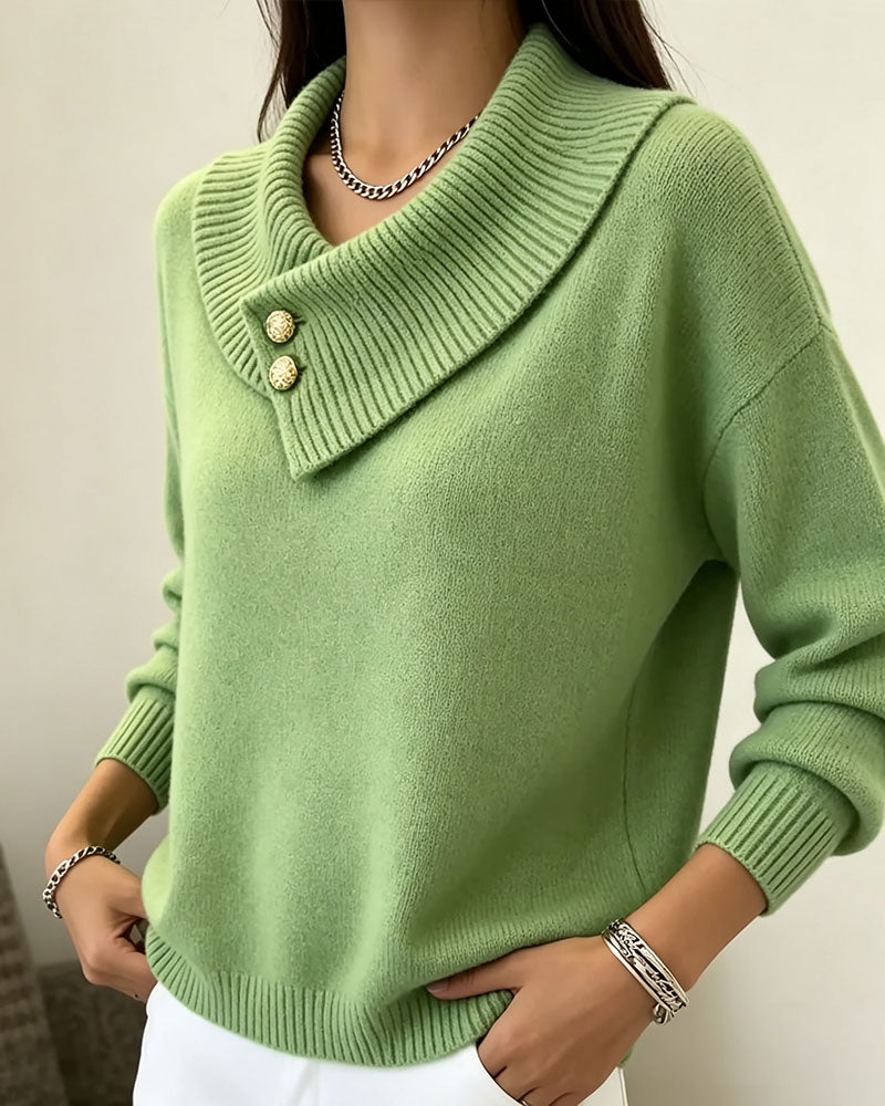 Pullover Diagonal Revers Knopf Einfarbig
