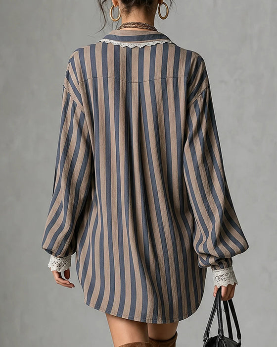 Kleid Lässig Streifen Mode