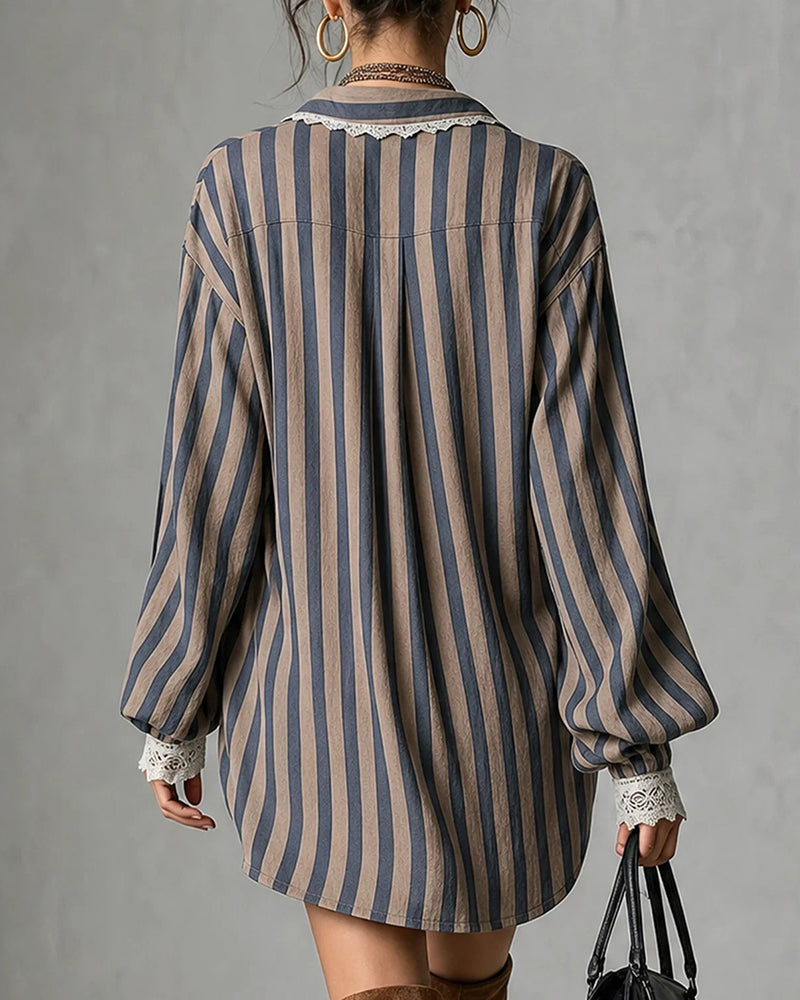 Kleid Lässig Streifen Mode