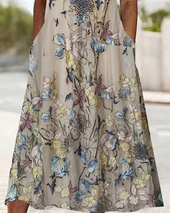 Kleid Spitze Patchwork Blume Vogel Print