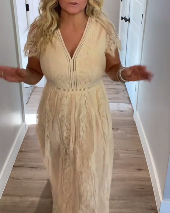 Kleid V-Ausschnitt Elegante Spitzen Taille