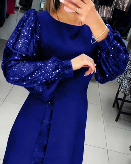 Elegantes Kleid mit Puffärmeln und Patchwork-Details