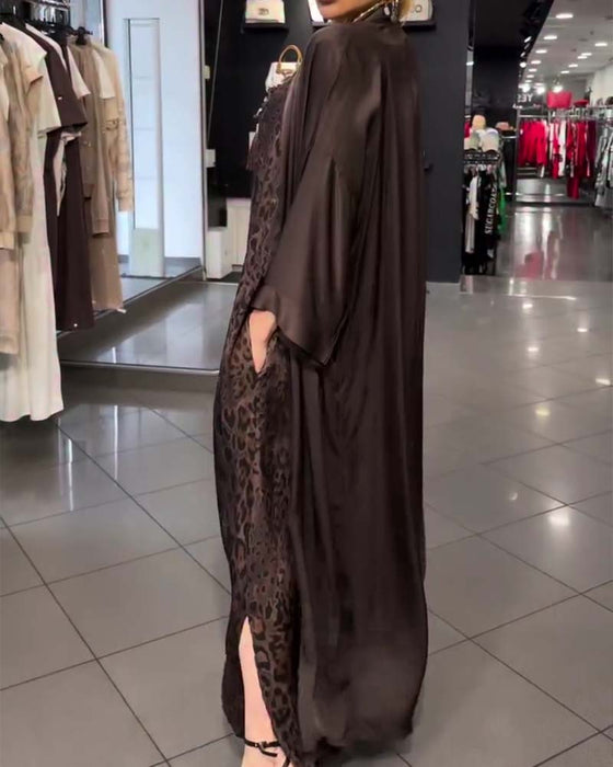 Sets Leopard Spaghettiträger Langes Kleid Und Cardigan