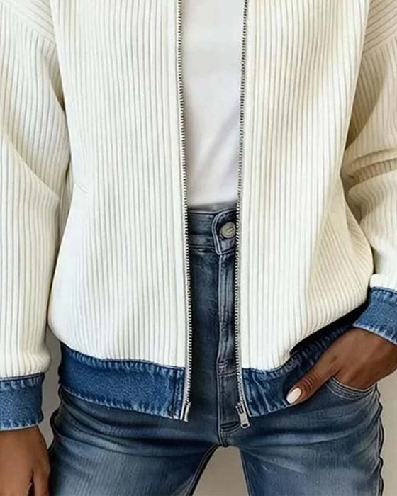 Mantel Revers Reißverschluss Denim Panel