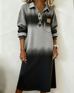 Kleid Revers Farbverlauf langärmelig