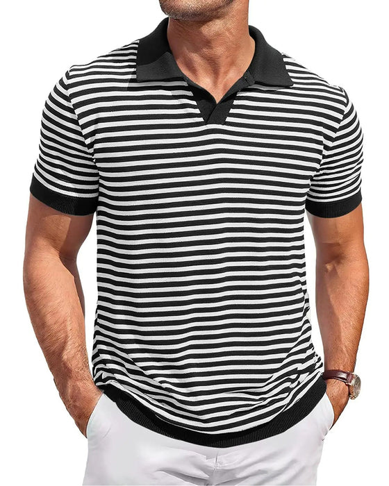 T-Shirt Polokragen Streifen Farbblock