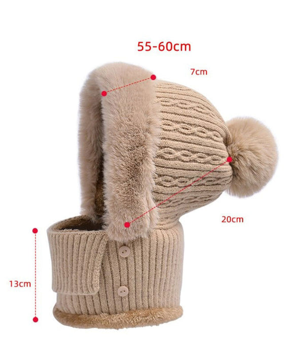 All-in-One Gestrickte Mütze Und Schal