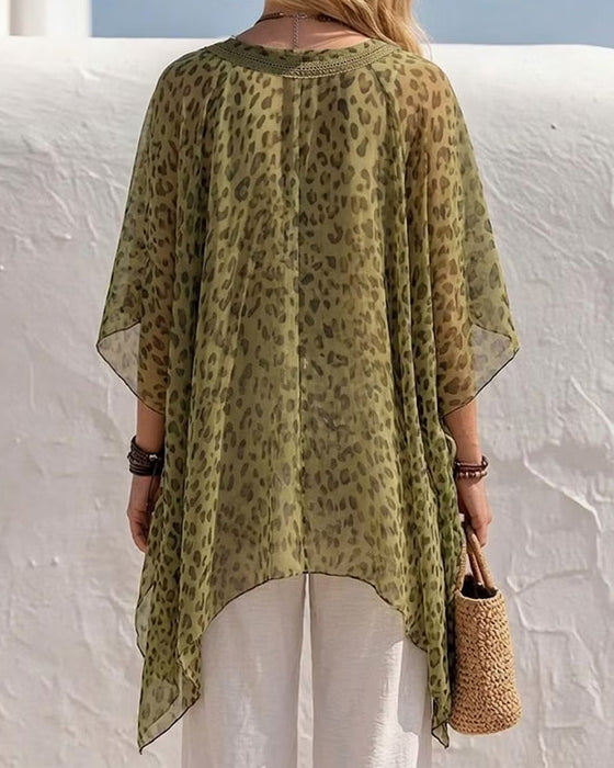 Bluse V-Ausschnitt Unregelmäßig Leopard