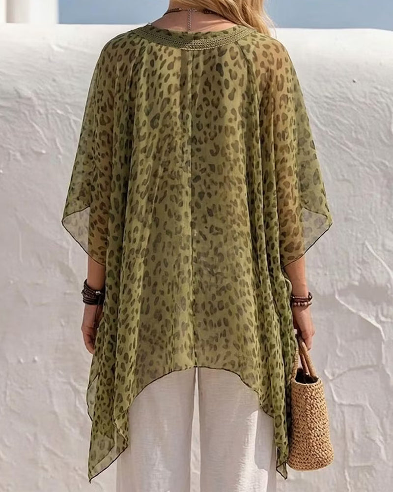 Bluse V-Ausschnitt Unregelmäßig Leopard