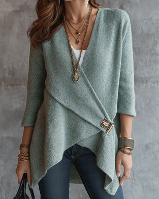 Pullover V-Ausschnitt Kreuz Metallknopf Asymmetrisch