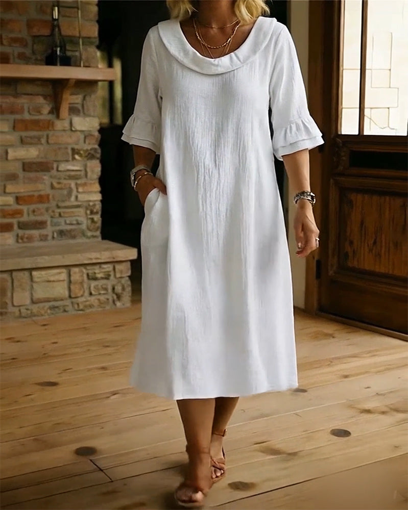 Kleid Locker Doppellagig Rüsche Halbarm