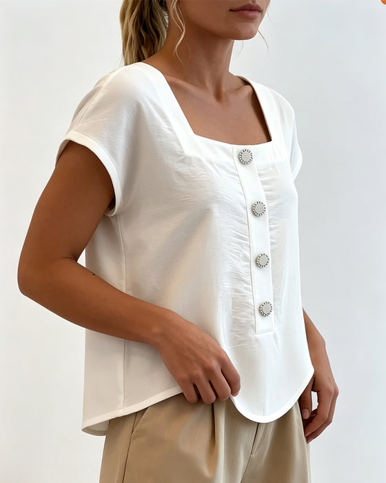 Bluse Quadratkragen Einfarbig