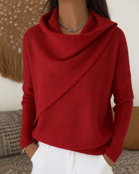 Pullover Stilvoll Mock Neck Langarm Gestrickt