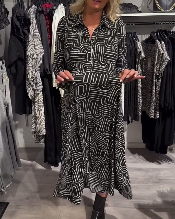 Kleid Mit Lapel - Kragen - Design Und Modische Gedruckte Merkmale