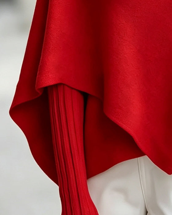 Pullover Hoher Hals Asymmetrisch Poncho Stil