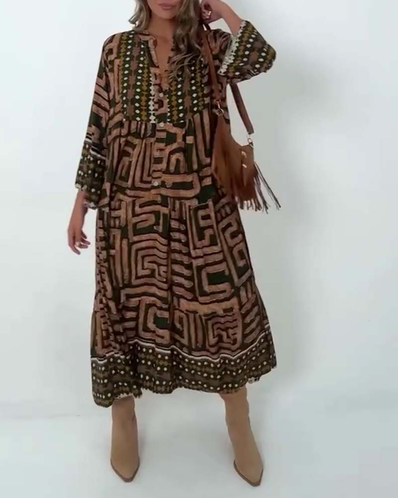 Kleid Etnisch Geometrischer Druck