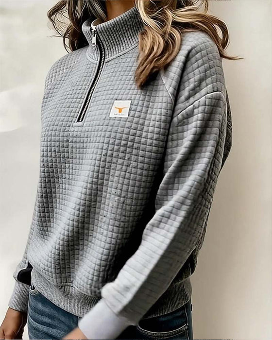 Sweatshirt Stehkragen Waffelmuster Colorblock