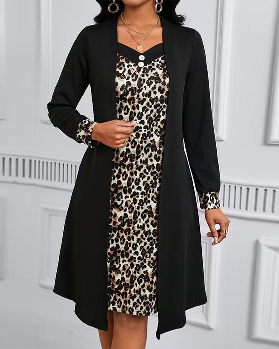 Kleid Fake zweiteilig Leopardenprint