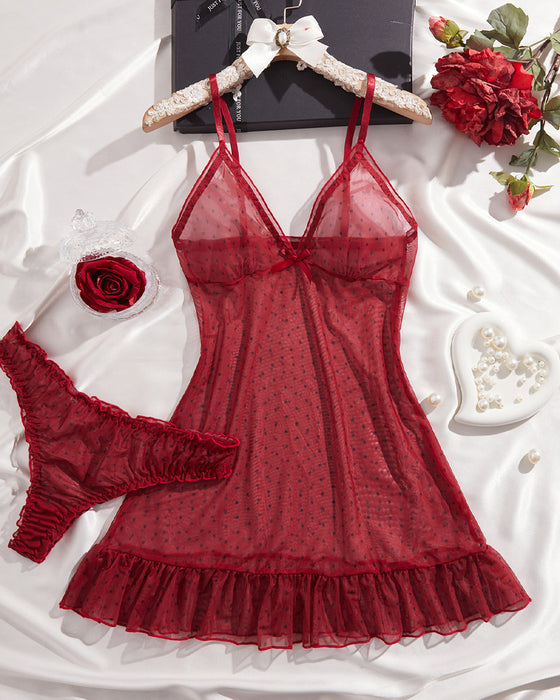 Set Pünktchen Mesh Schlaf Kleid