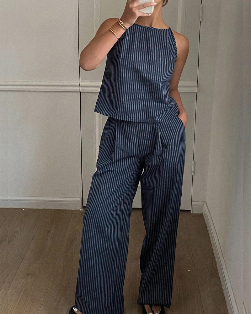 Set Gestreiftes Camisole Weites Bein Hose