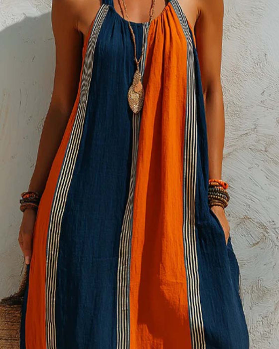 Kleid Farbblock Senkrechter Streifen Halter