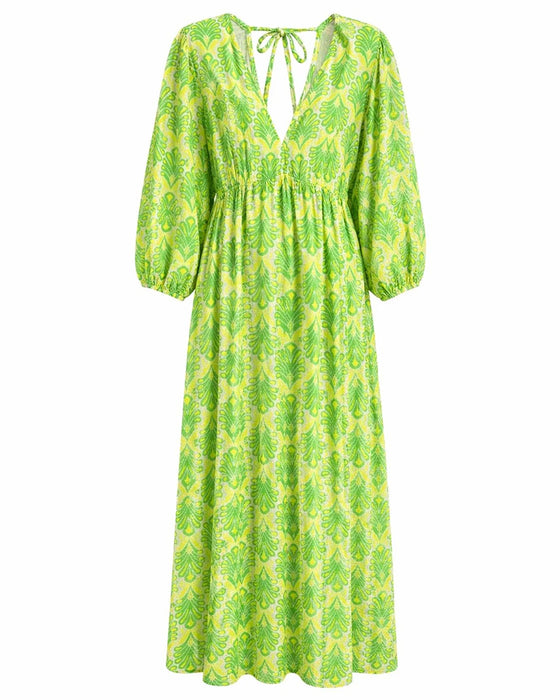 Kleid Farbblock Vintage Blatt Muster