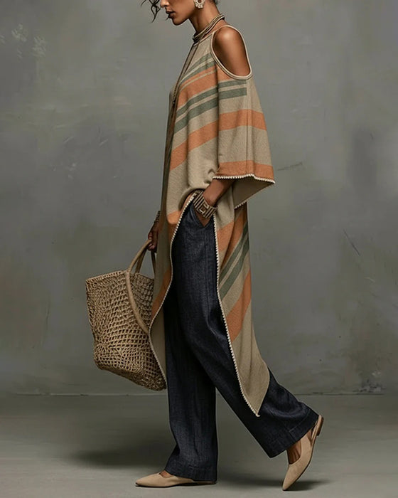 Bluse Gestreifte Halter Off-Shoulder Asymmetrisch