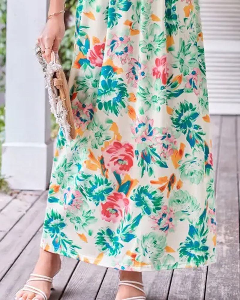 Kleid Blumen Trägerlos Taille A-Linie