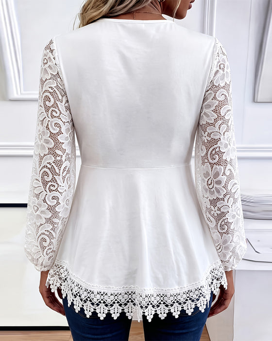 Bluse Spitze Langarm Gerafft