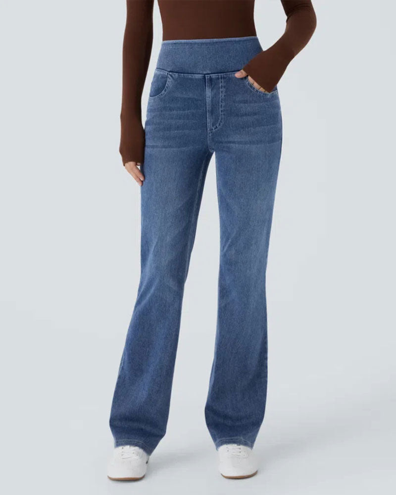Hose Hohe Taille Denim Tasche Schlag