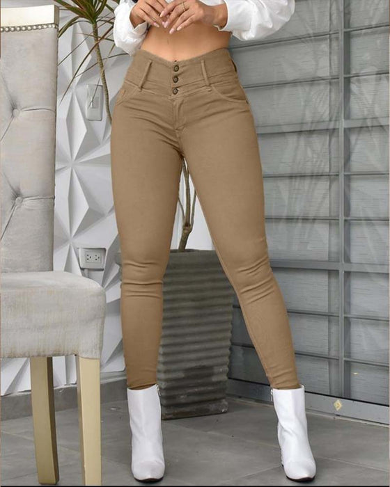 Hose Hohe Taille Tasche Knopf Enge