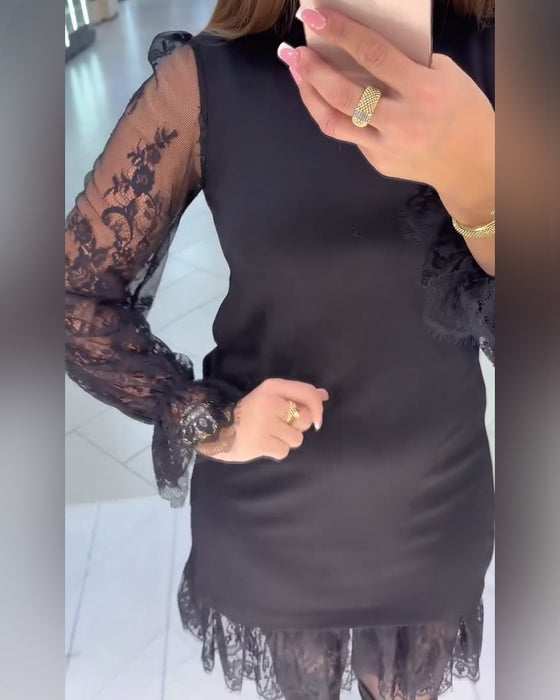 Spitzenbesetztes Patchwork Kleid