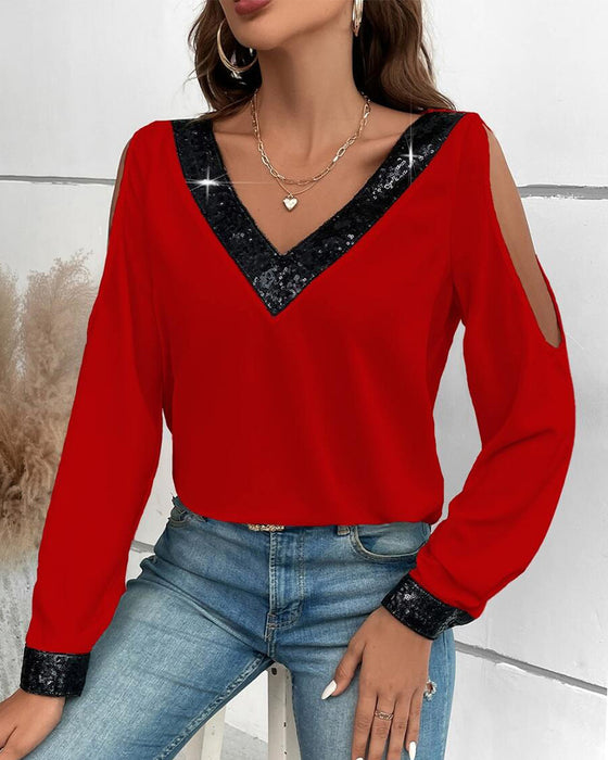 Bluse off-shoulder Pailletten Patchwork