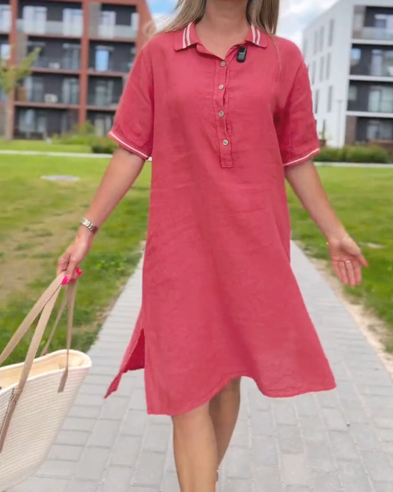 Kleid Revers Knopf Lässig