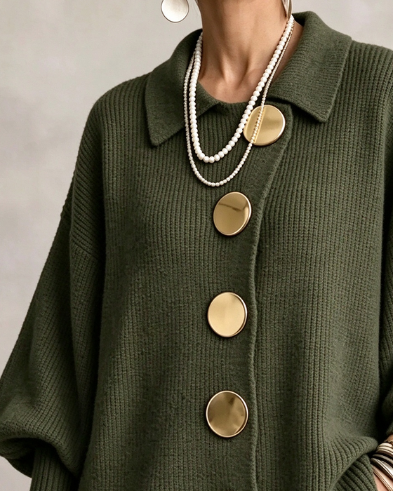 Cardigan Großer Metallknopf Revers