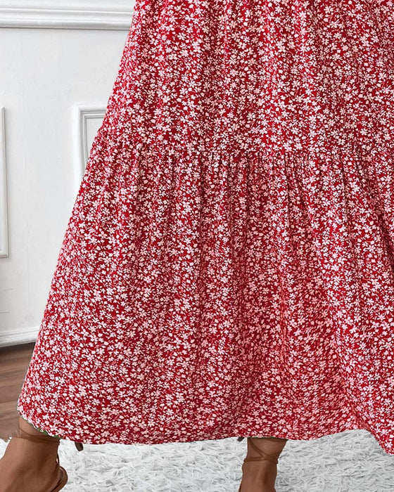 Rock Lagert Kleiner Blumenprint A-Linie Lang