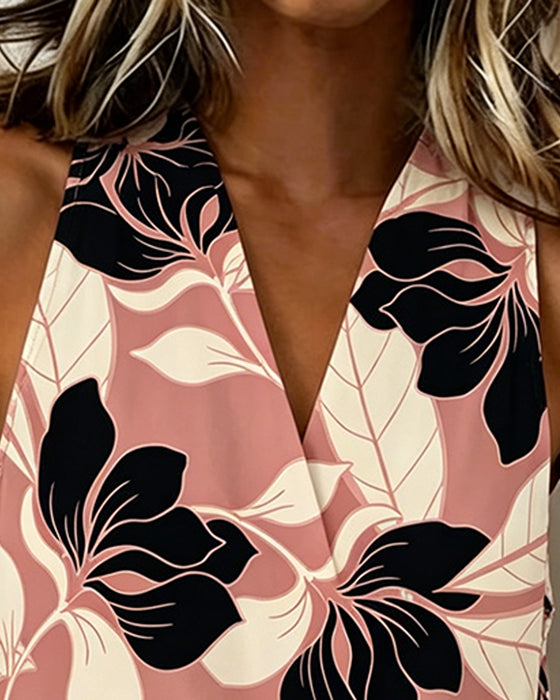 Bluse Blumen Halter Kordelzug Ärmellos