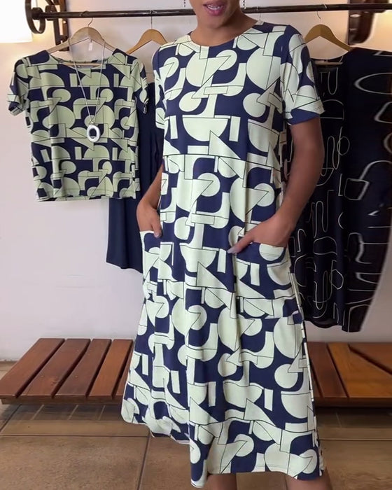 Kleid lässig jeden Tag Rundhals bedruckt