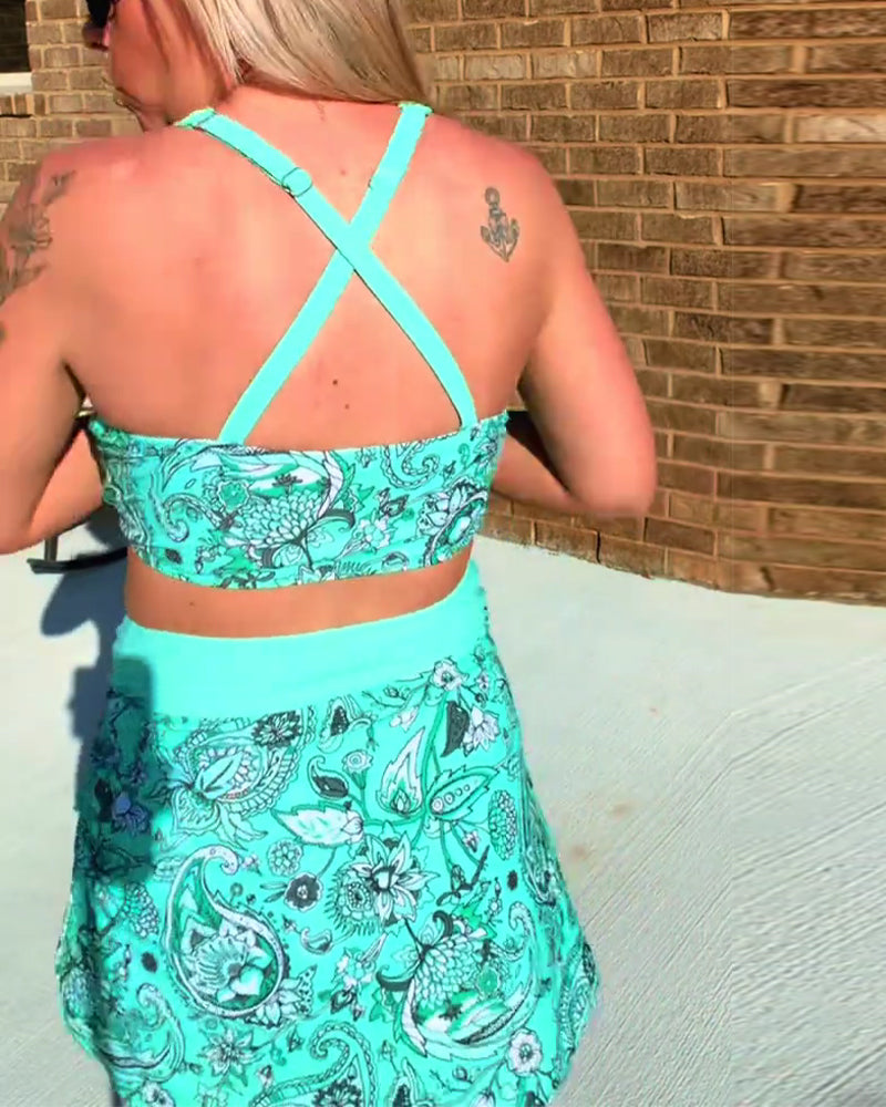 Bikini Bedruckt Kordelzug Schlitz Rock