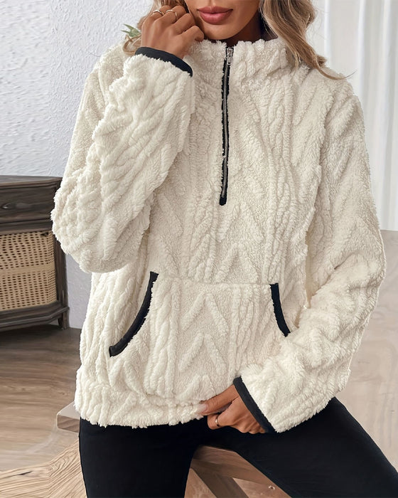 Sweatshirt mit Revers Frontreißer Flauschig