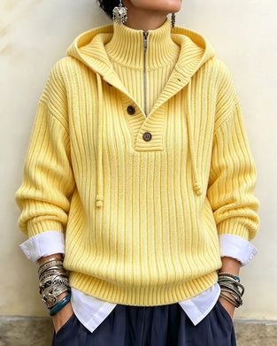Pullover Halber Reißverschluss Mit Kapuze Kordelzug