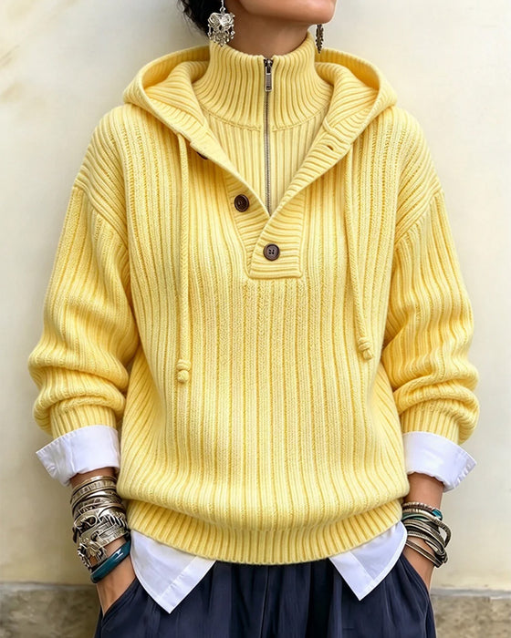 Pullover Halber Reißverschluss Mit Kapuze Kordelzug