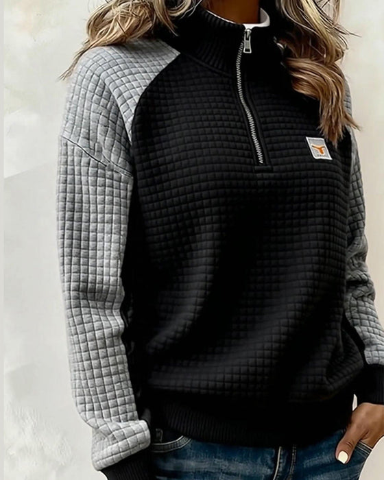 Sweatshirt Stehkragen Waffelmuster Colorblock