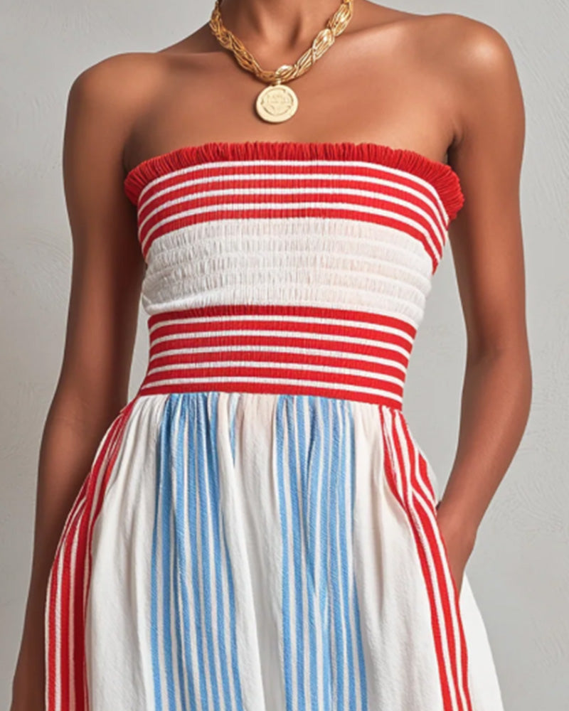 Kleid Trägerlos Bunt Streifen