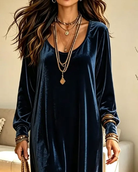 Kleid U-Ausschnitt Puffärmel Ausgestellter Rock Midi
