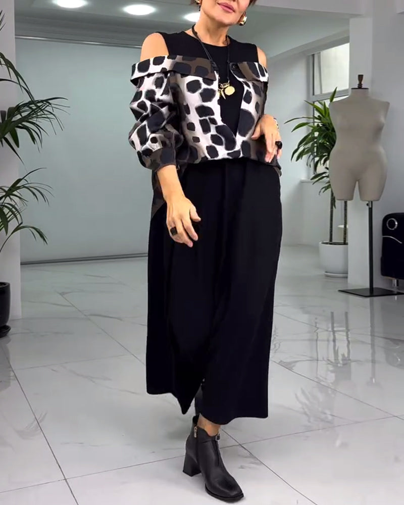Schulterfreies freizeitkleid mit leopardenmuster