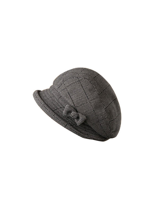 Damen Elegante Karomuster Schleife Dekor Baskenmütze