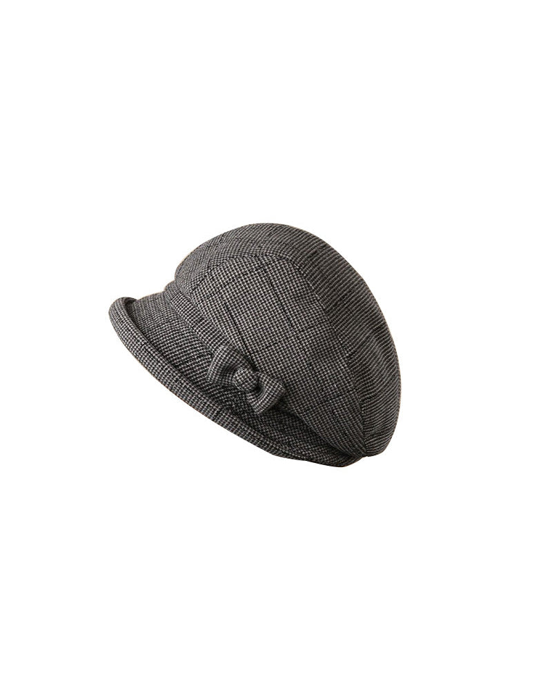 Damen Elegante Karomuster Schleife Dekor Baskenmütze