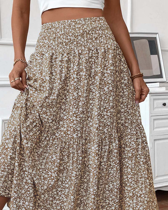Rock Lagert Kleiner Blumenprint A-Linie Lang