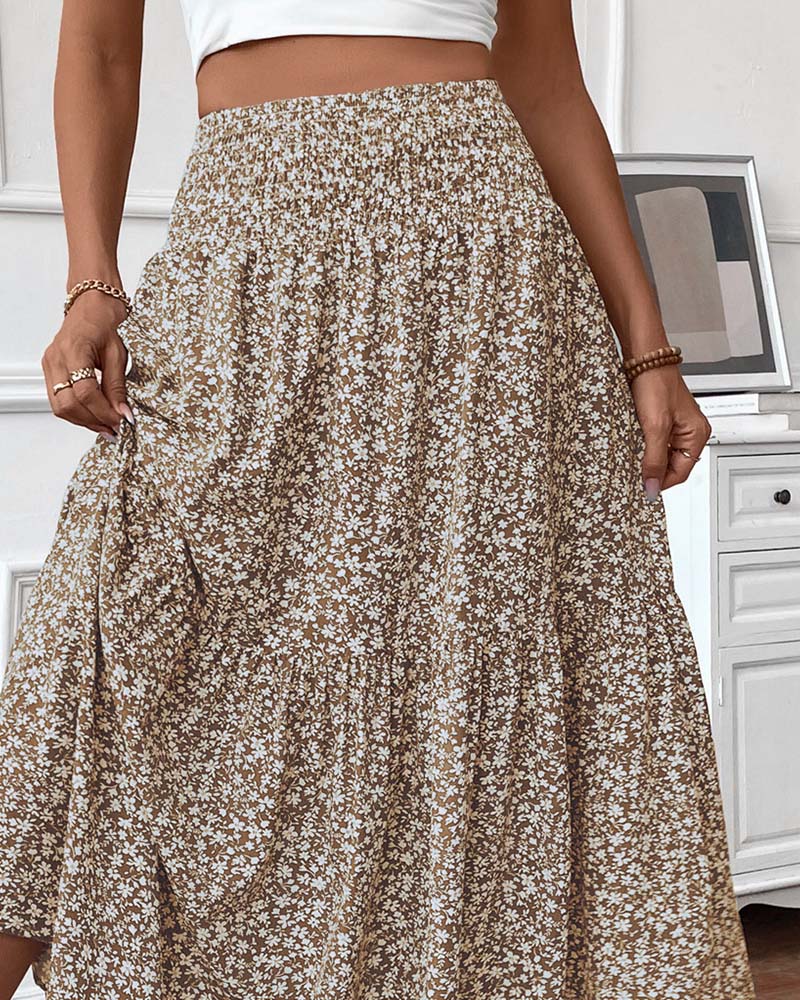 Rock Lagert Kleiner Blumenprint A-Linie Lang
